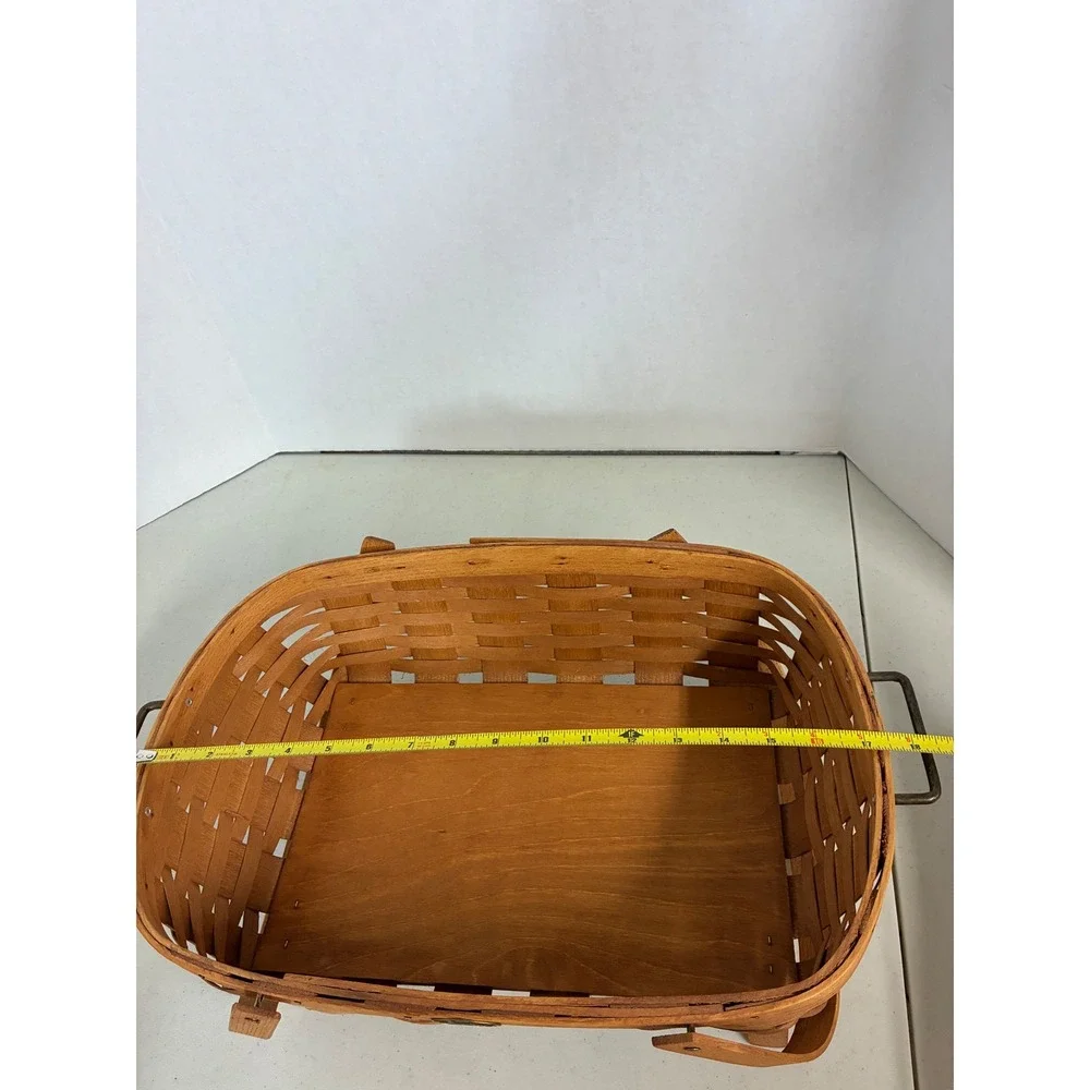 Peterboro Basket Co Woven Wood Footed Storage Basket‎ with Metal Handles USA